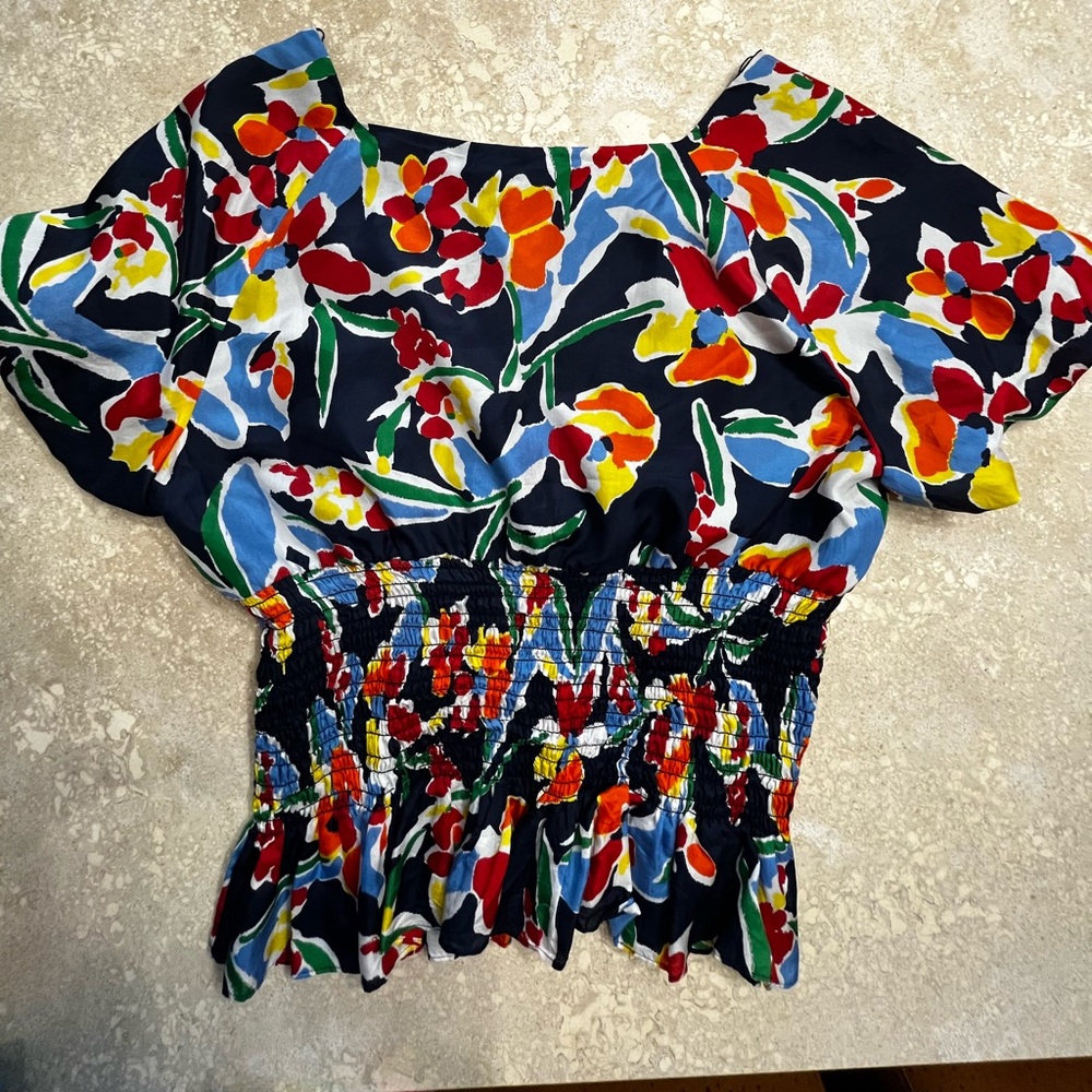 Ralph Lauren Navy Floral Silk top